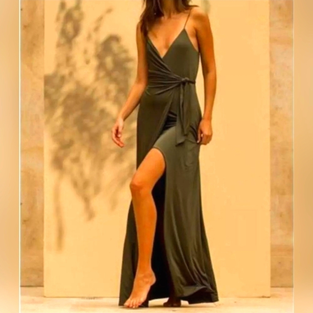 MISA Los Angeles Women's Green Veronika Wrap Maxi Dress, Size MED